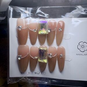 NAILA Glamorous Tan Press-On Nails with Gem Accents: 2 sets